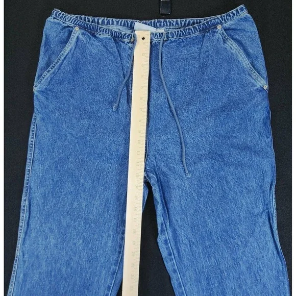 VTG Bill Blass Jean Women PL Blue Denim Elastic Waist Drawstring Utility Pockets - Picture 6 of 9